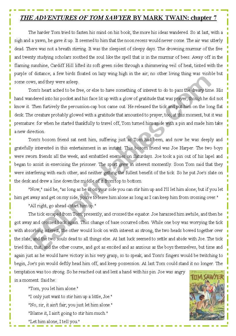 TOM SAWYER - reading worksheet