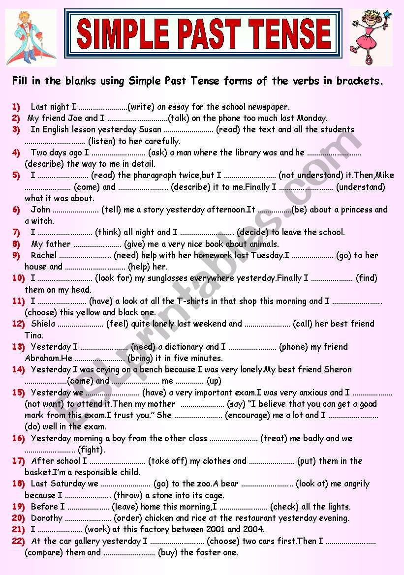 SIMPLE PAST TENSE GAP FILLING (4 PAGES)