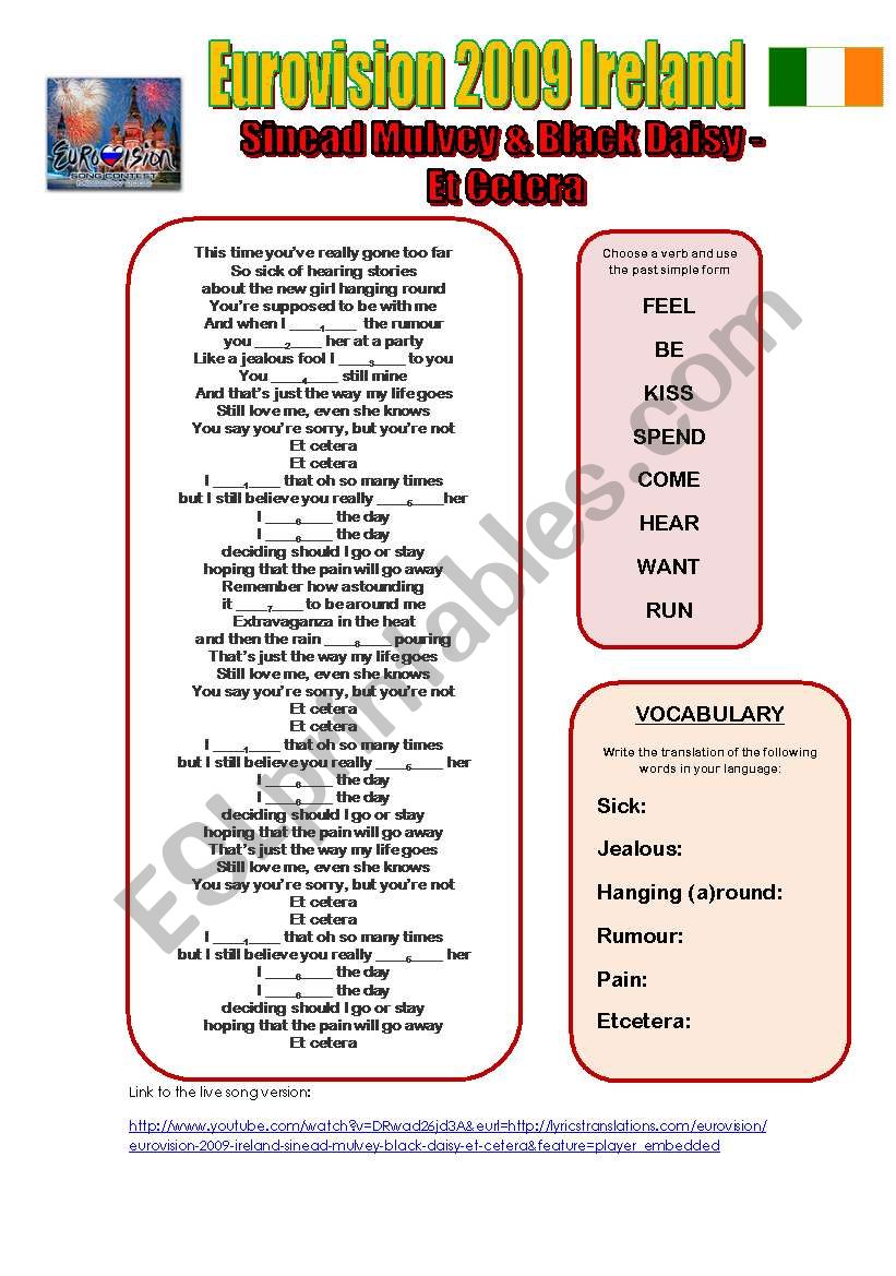 Etcetera- IRELAND 2009 EUROVISION SONG (simple past and vocabulary)