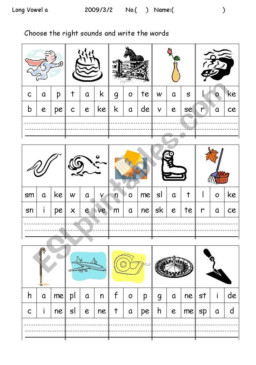 long vowel a worksheet