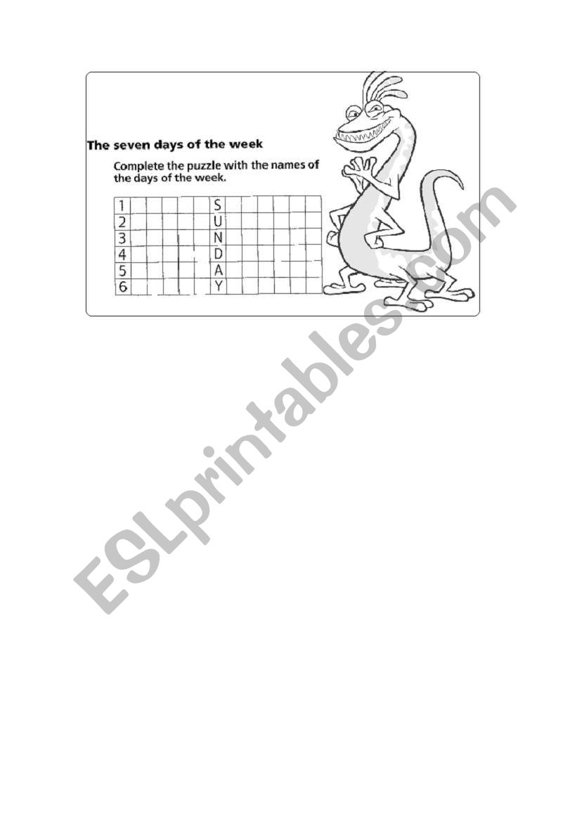 days of the week worksheet