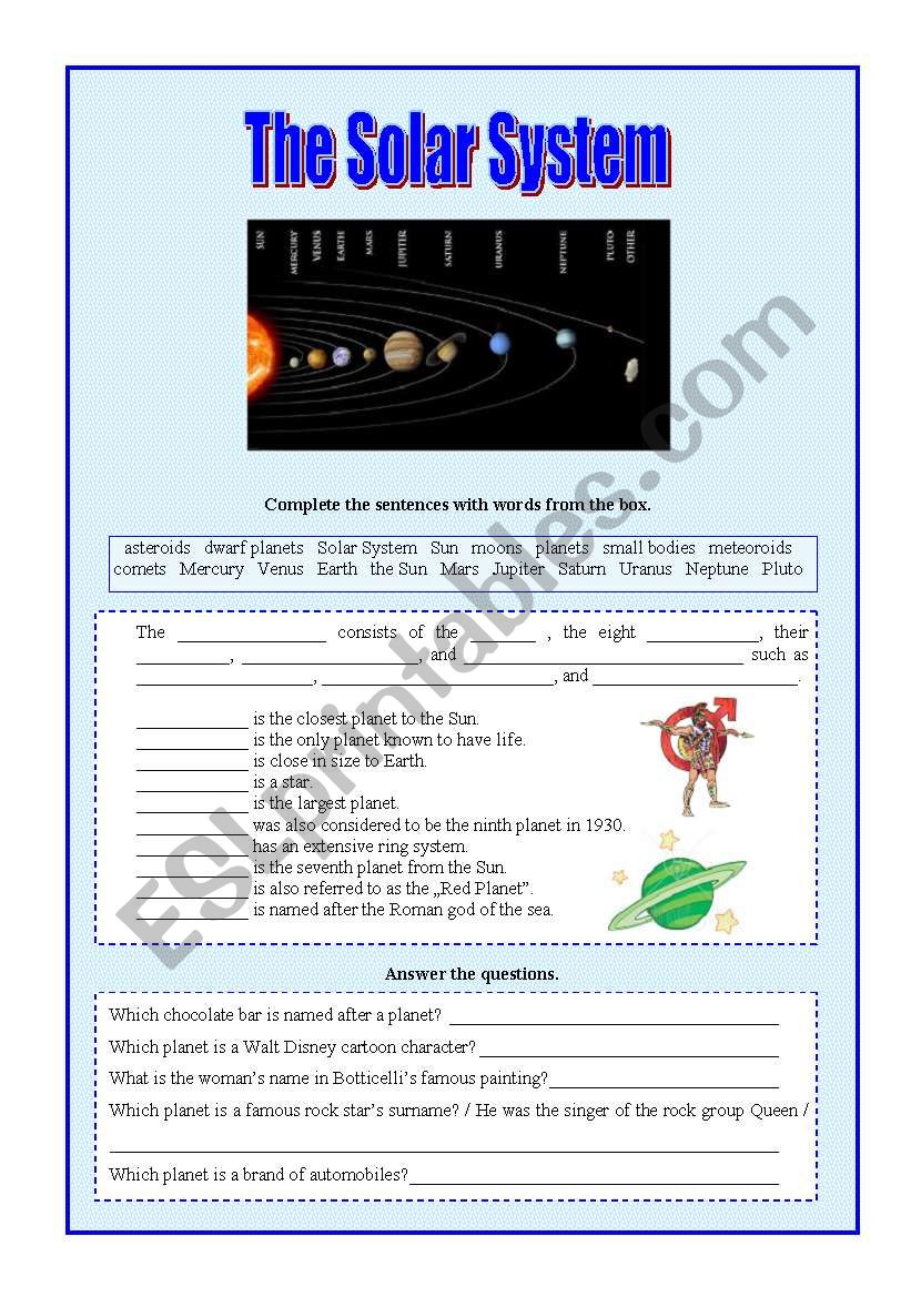 The Solar System worksheet