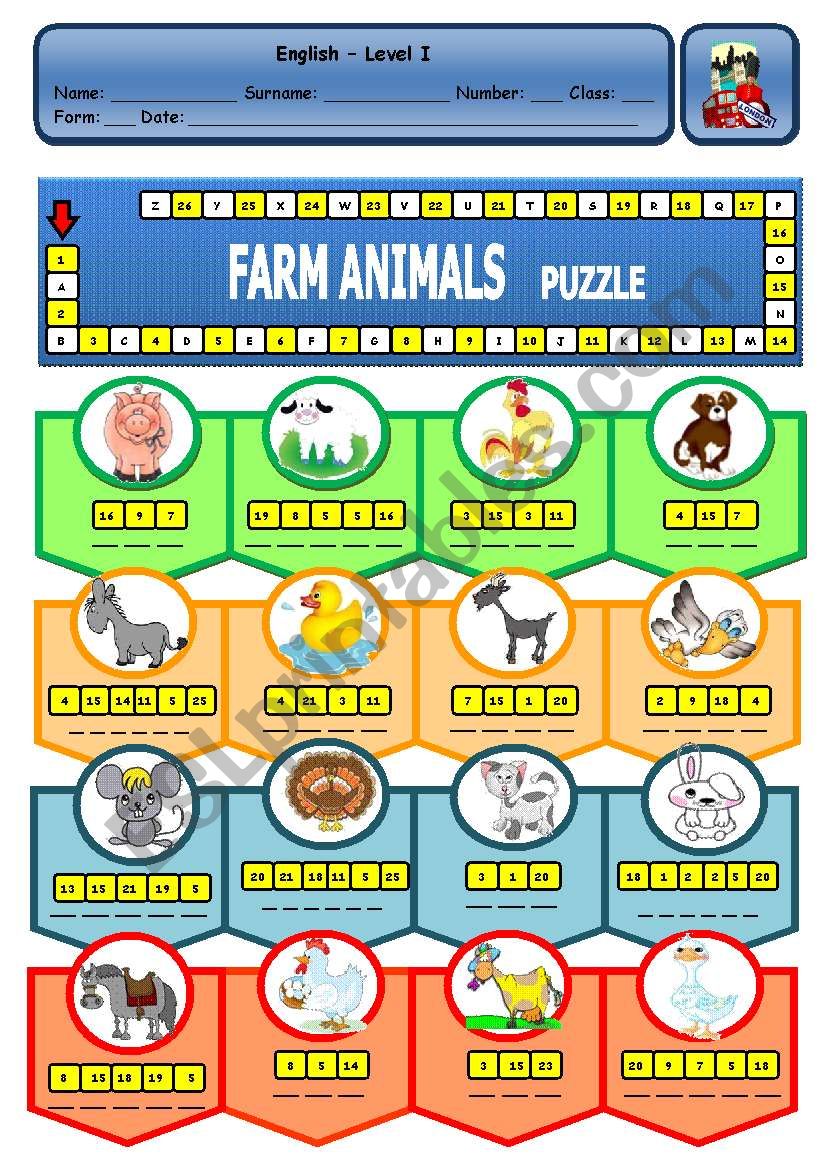 FARM ANIMALS PUZZLE worksheet