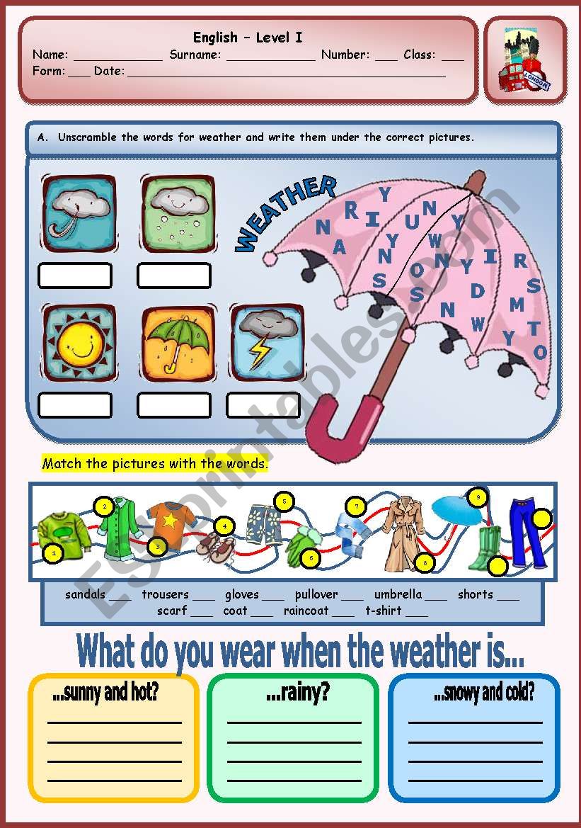 WEATHER AND CLOTHES worksheet