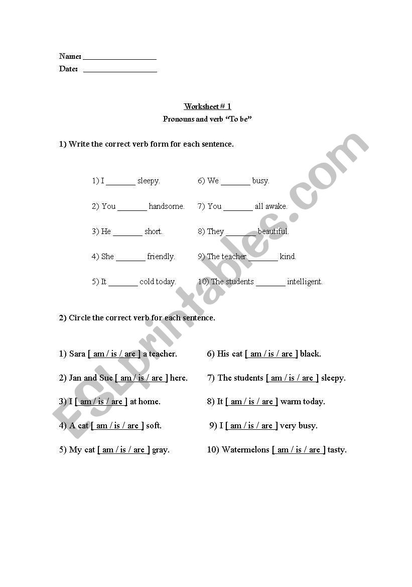 Verb TO BE worksheet