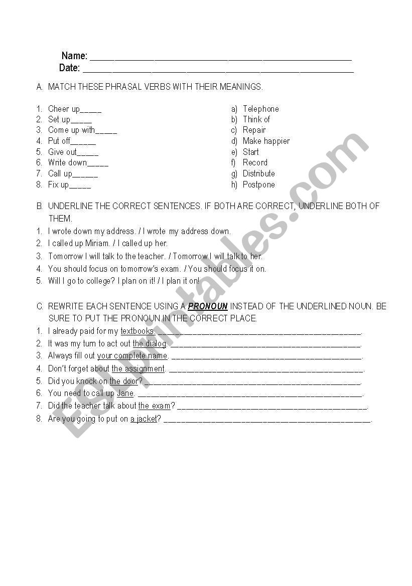 PHRASAL VERBS worksheet