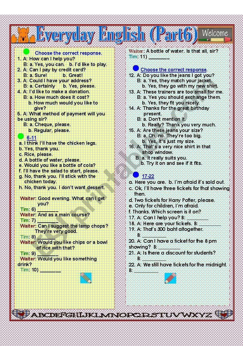 Everyday English (Part 6) worksheet