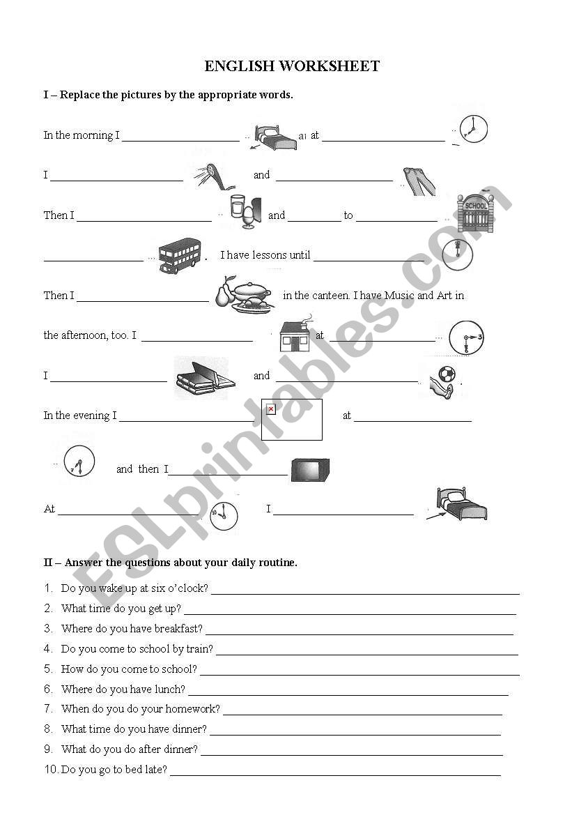 Daily routine worksheet