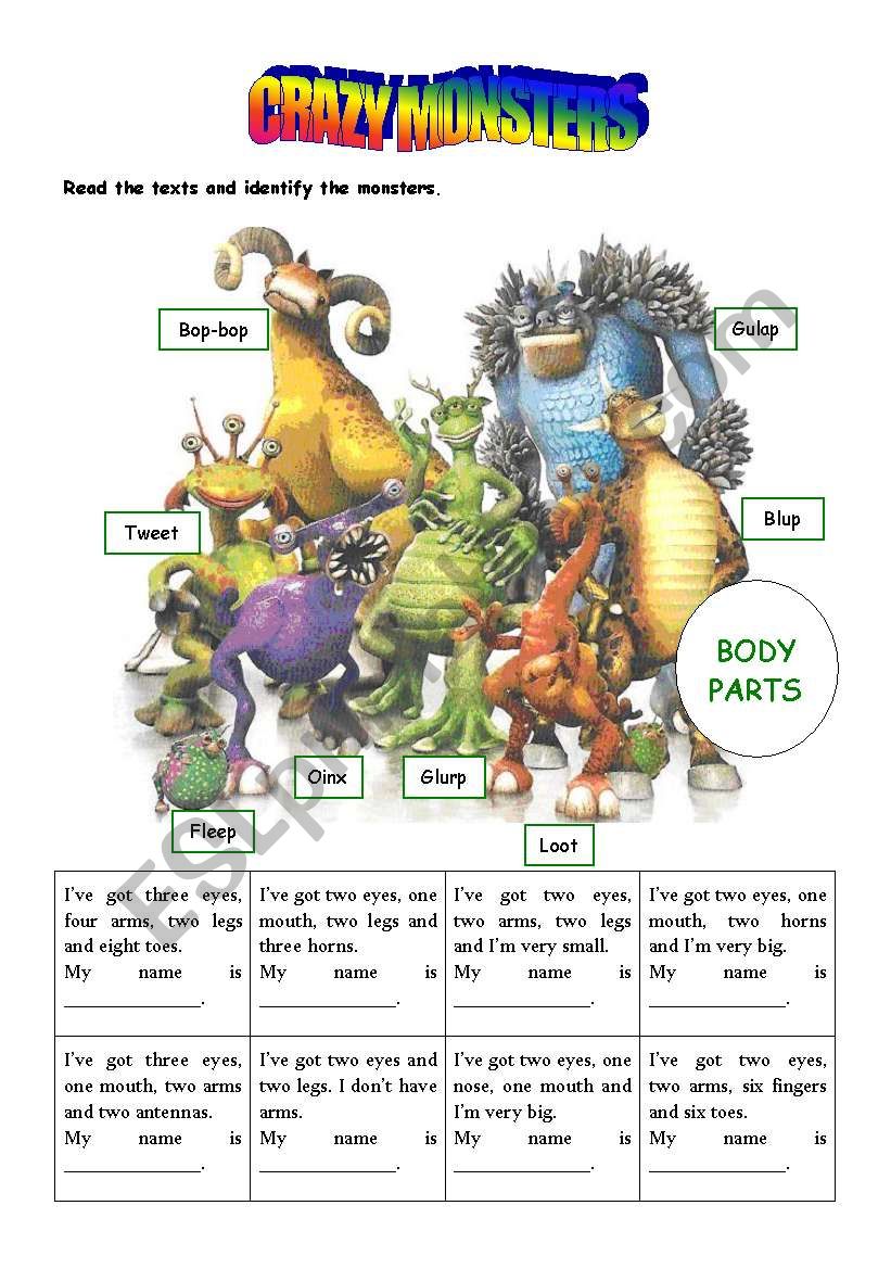 Crazy monsters worksheet