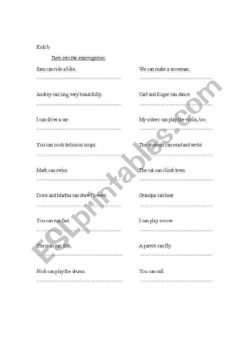The interrogative of CAN worksheet