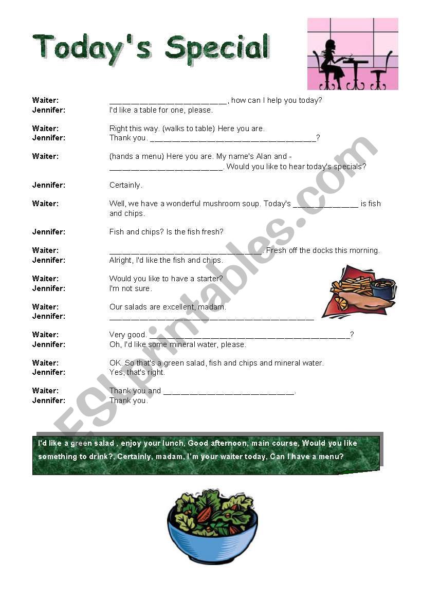 Todays special worksheet