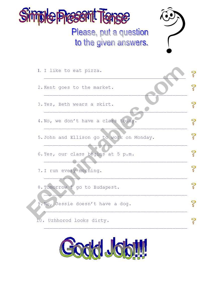 Present simple tense worksheet