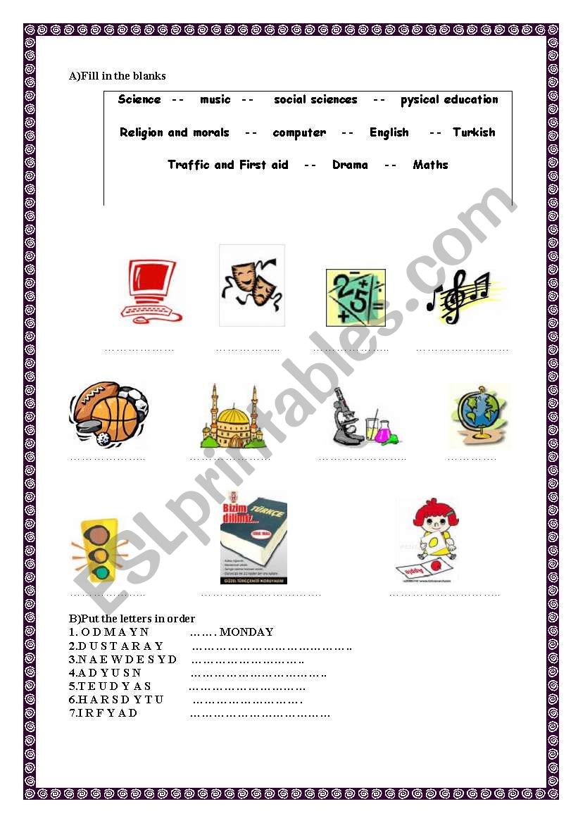 school subjects worksheet