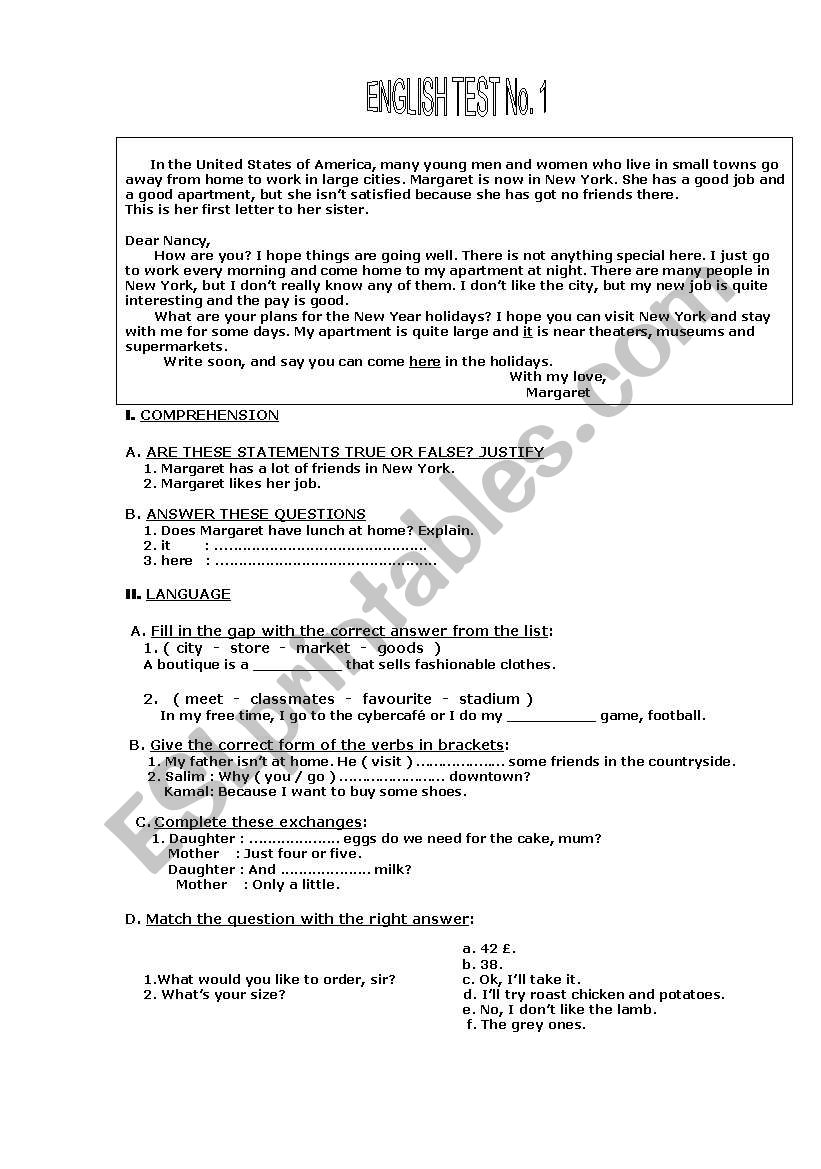 An English letter worksheet