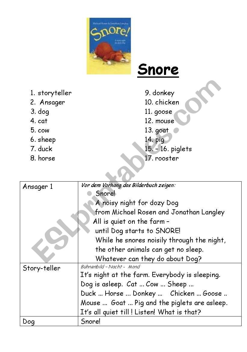 role- play: snore worksheet