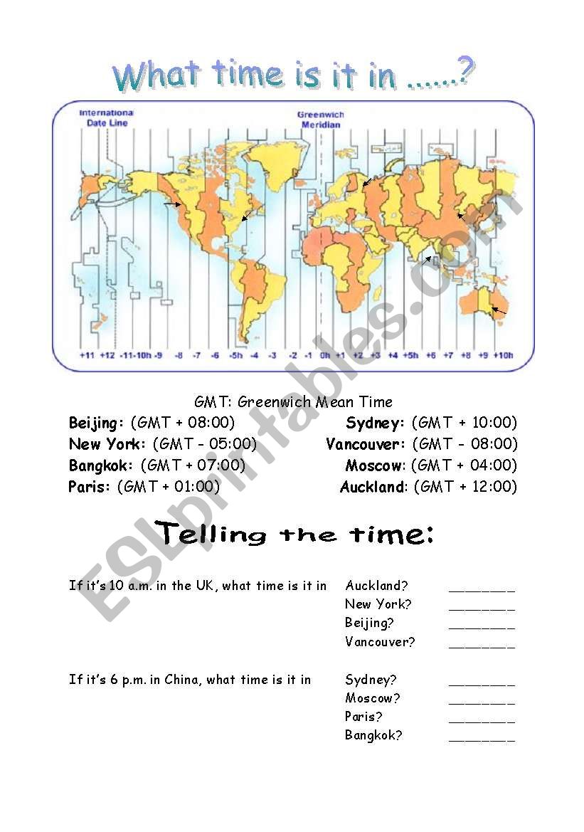 What time is it in ......? worksheet