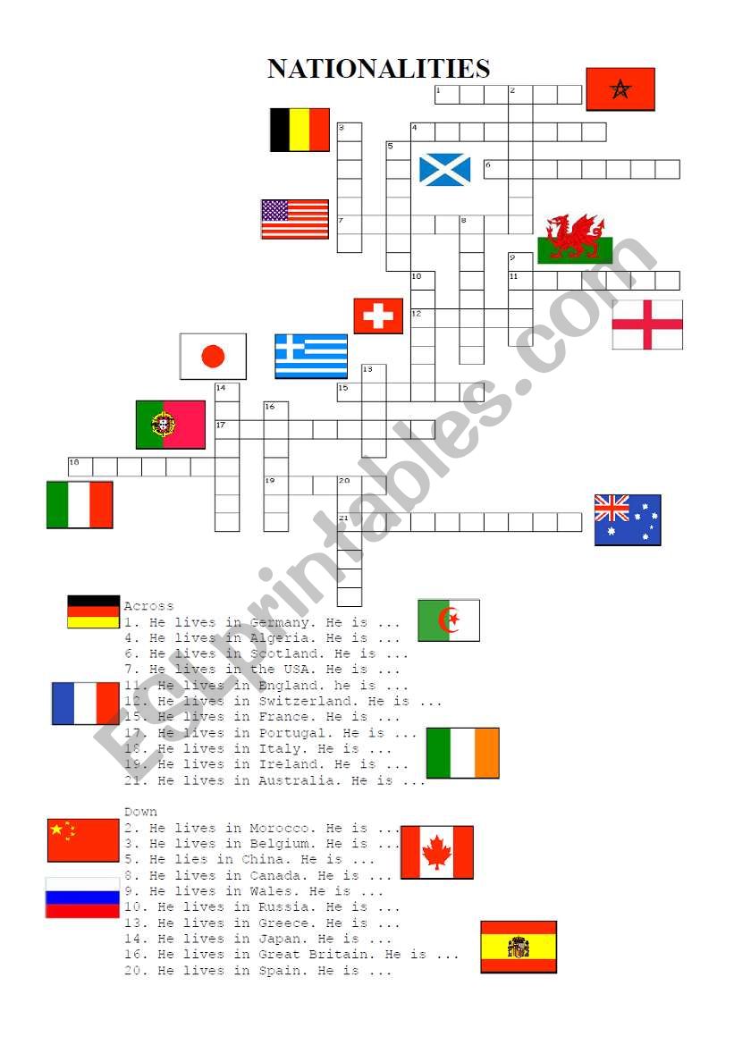 Nationalities worksheet