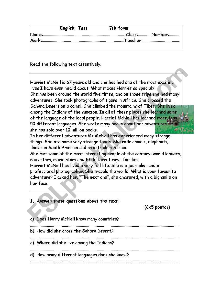 A TEST worksheet