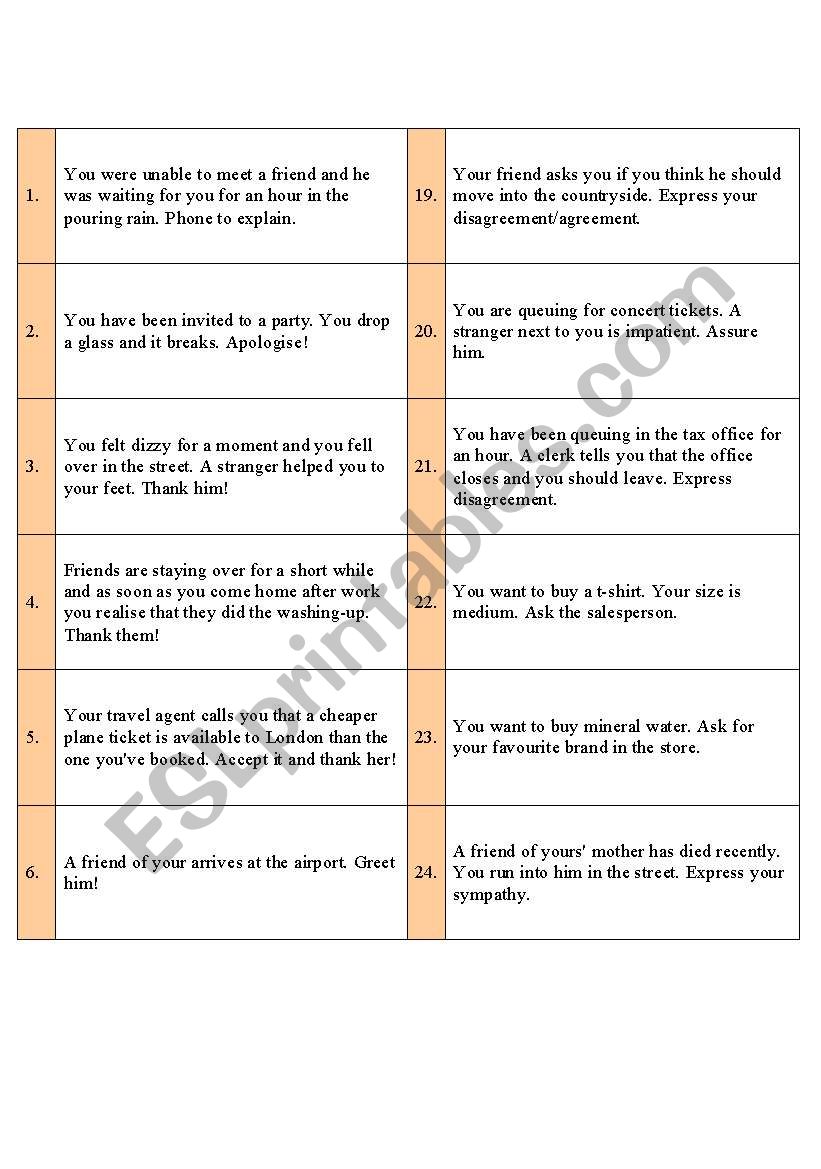 Conversation cards worksheet