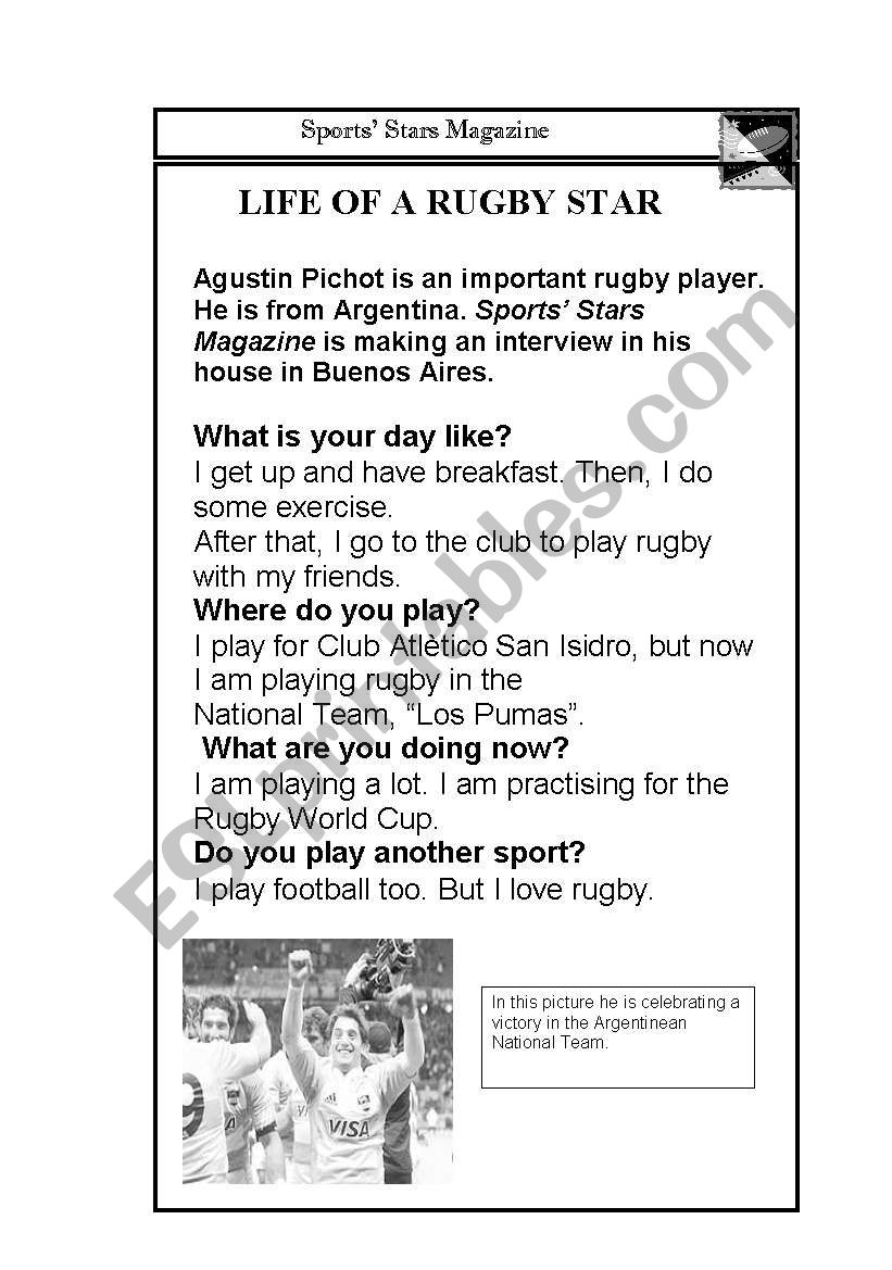 Reading: Life of a rugby star worksheet