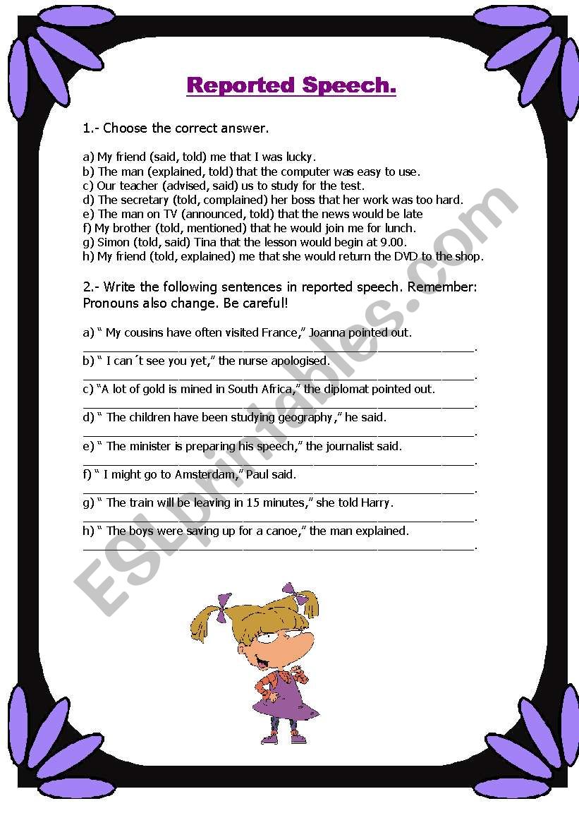 Reported speech worksheet