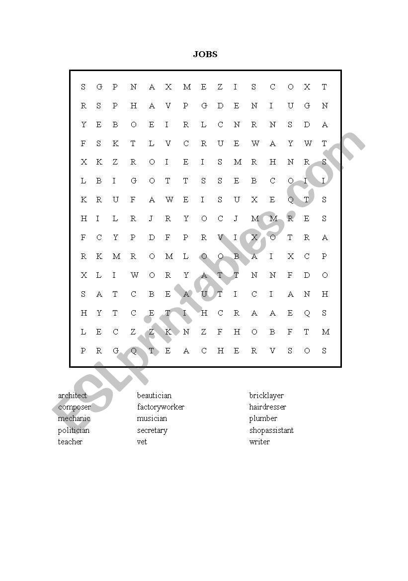 Jobs worksheet