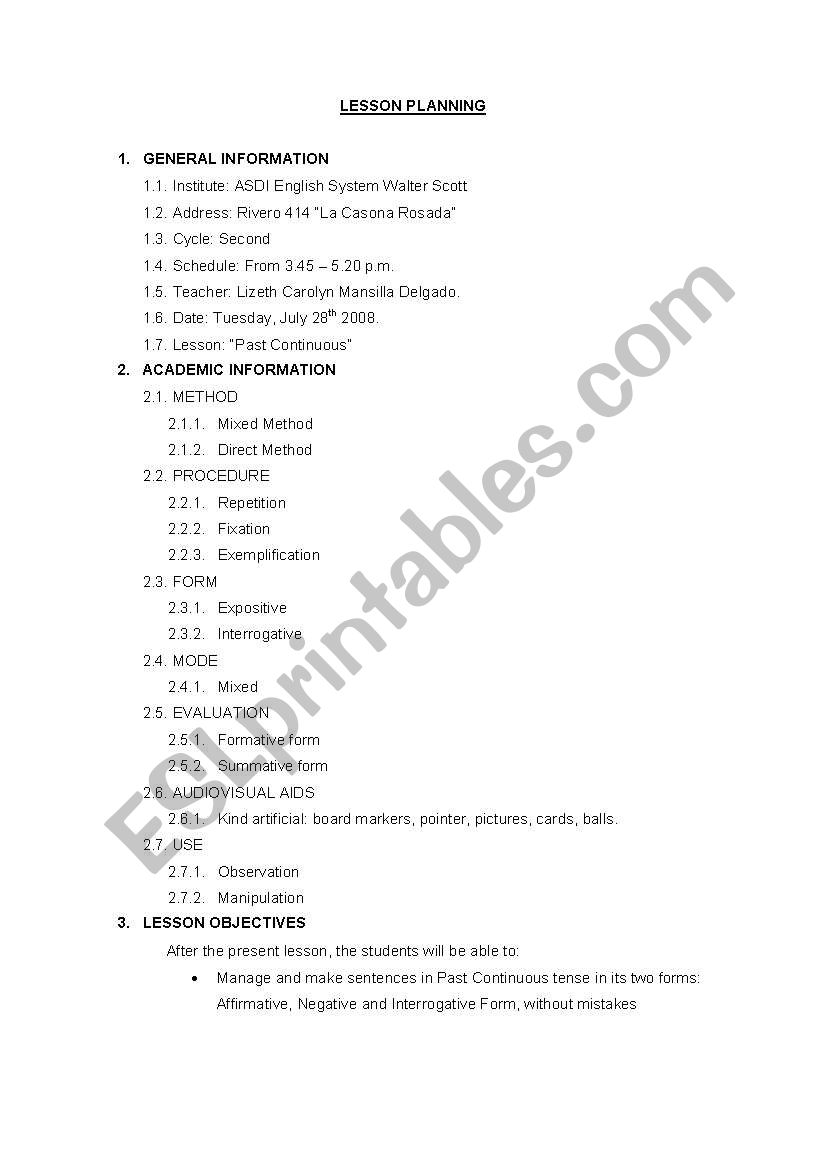 Lesson Planing worksheet