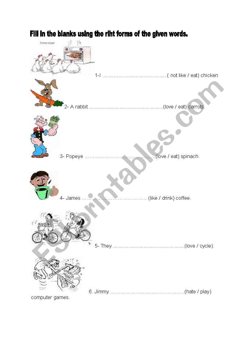 love-like-not like and hate worksheet