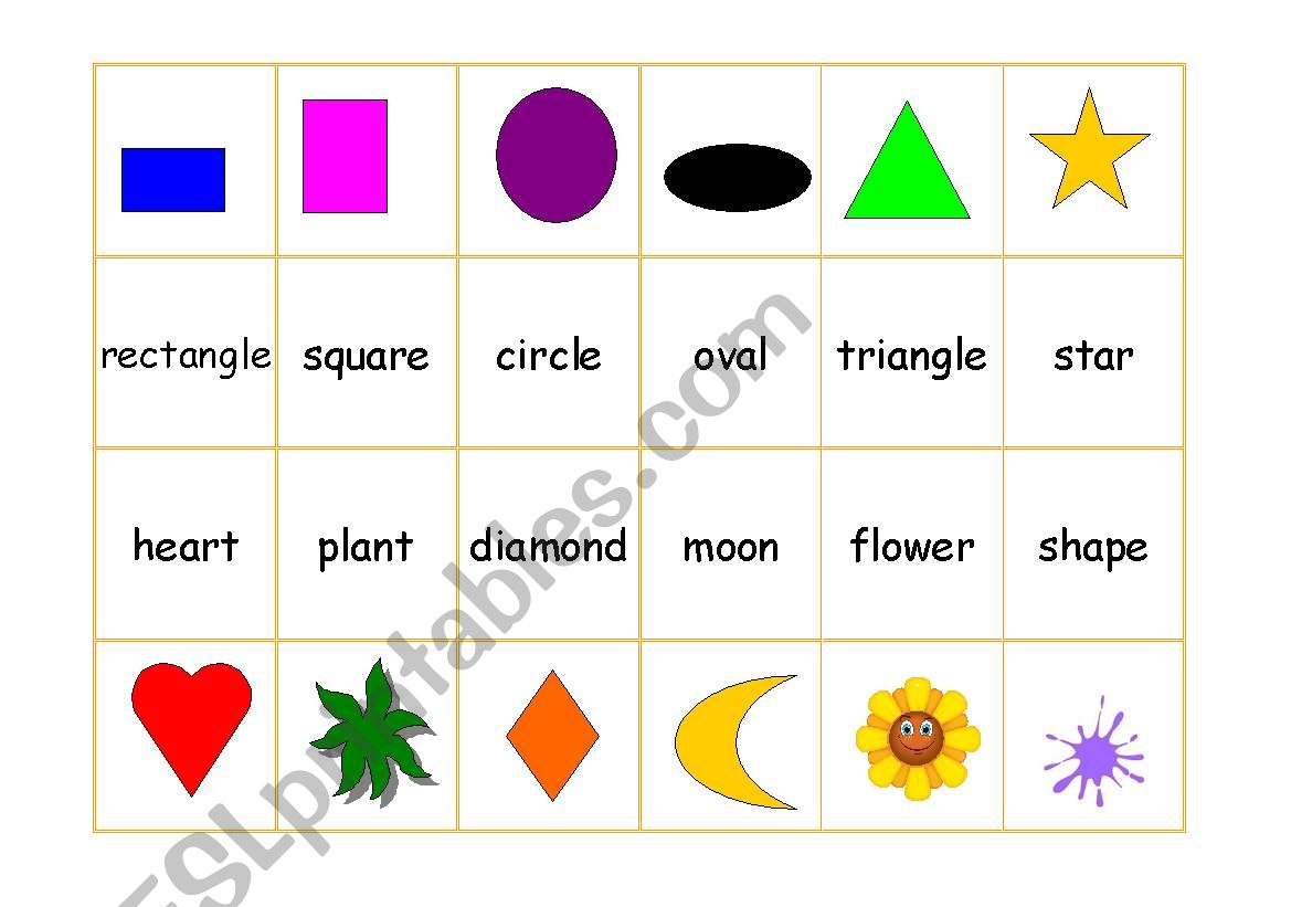 Shapes, Colours, Prepositions - Memory