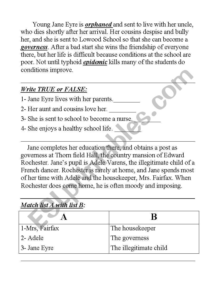 Jane Eyre worksheet