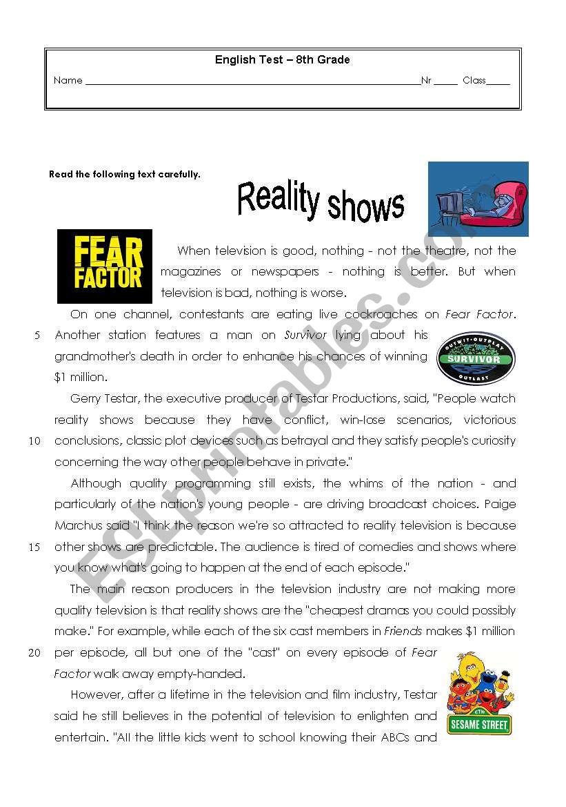 text about media worksheet