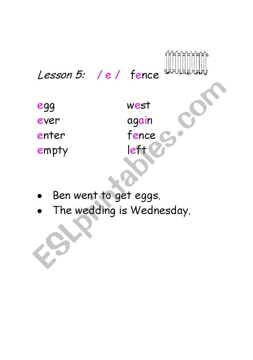 Phonetics-vowel /e/ worksheet