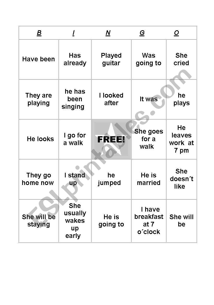 BINGO worksheet