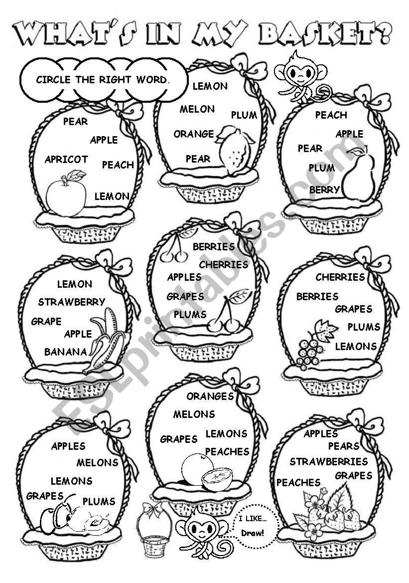 WhatÂ´s in my basket? (fruit) worksheet