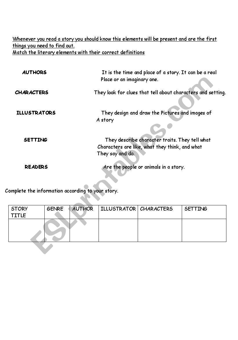 literary elements worksheet