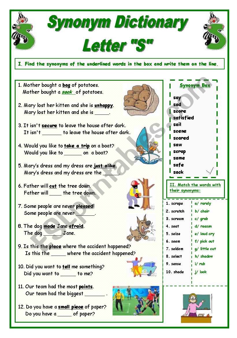 Synonym Dictionary, Letter F - ESL worksheet by Babi965