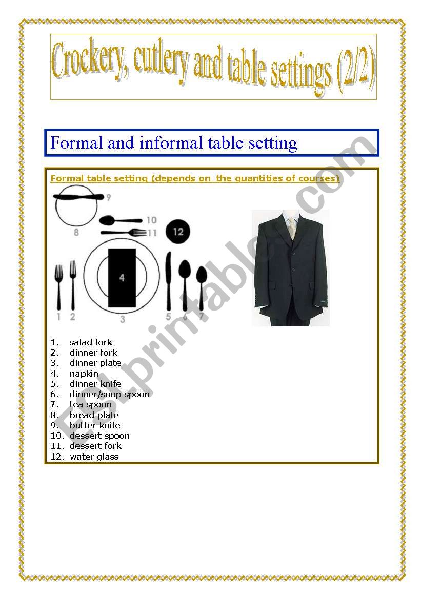 Crockery, cutlery and table settings part 2 (of 2)