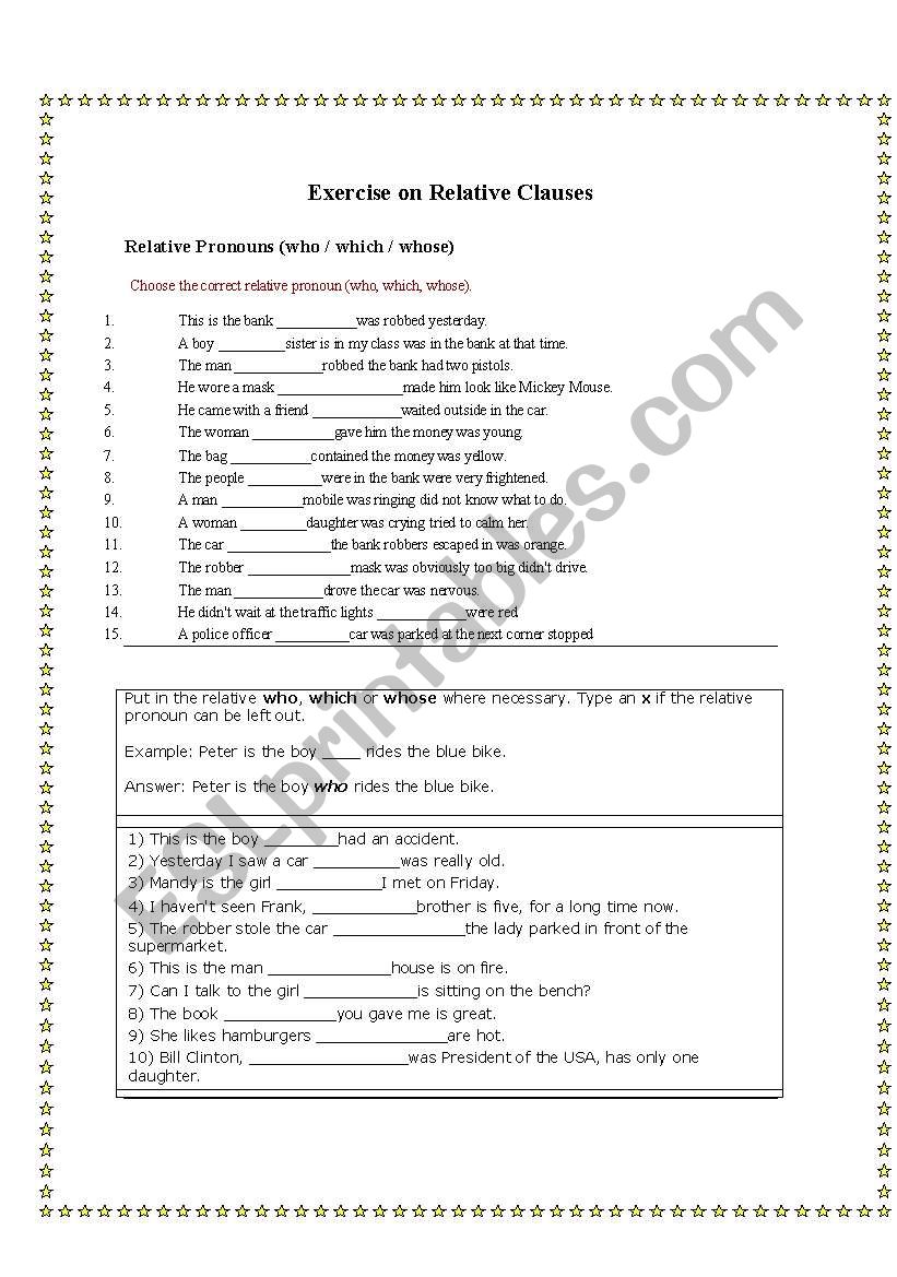 relatives pronouns worksheet