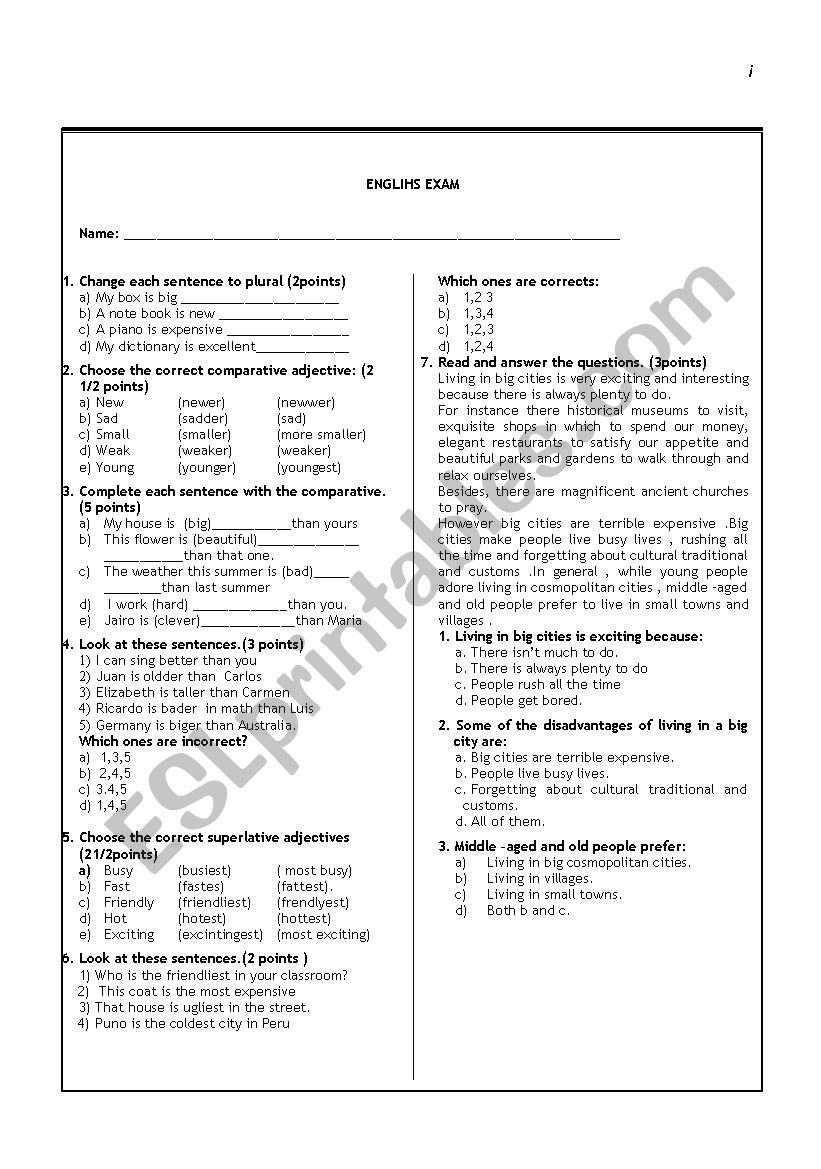 comparative and superlative adjectives 