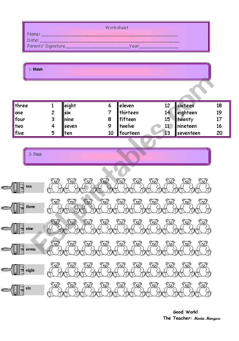 Numbers worksheet