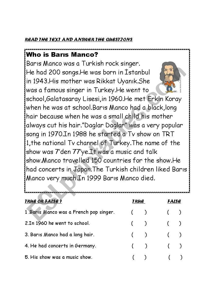 Reading about Bars Manco worksheet