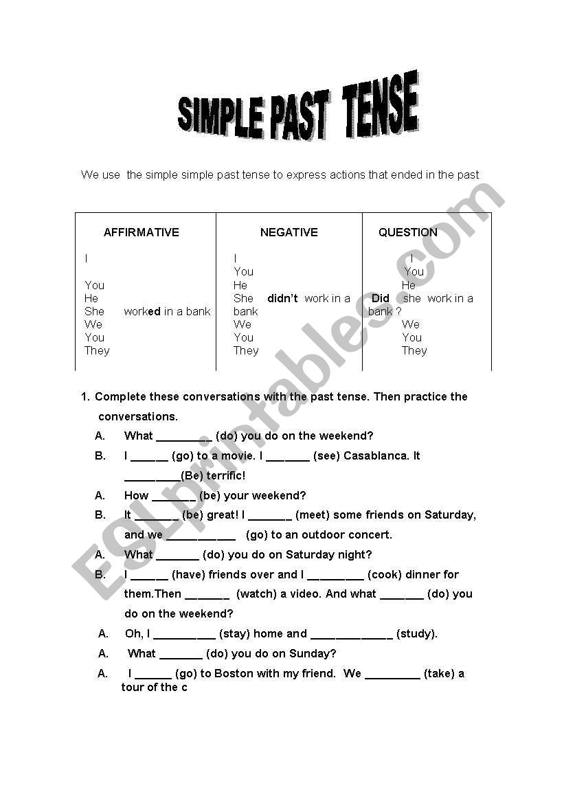 SIMPLE PAST TENSE  worksheet