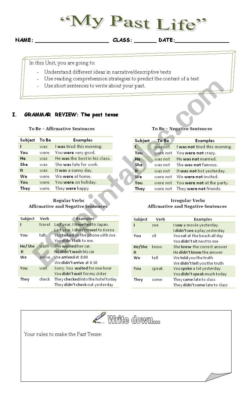 Simple Past Tense Revision worksheet