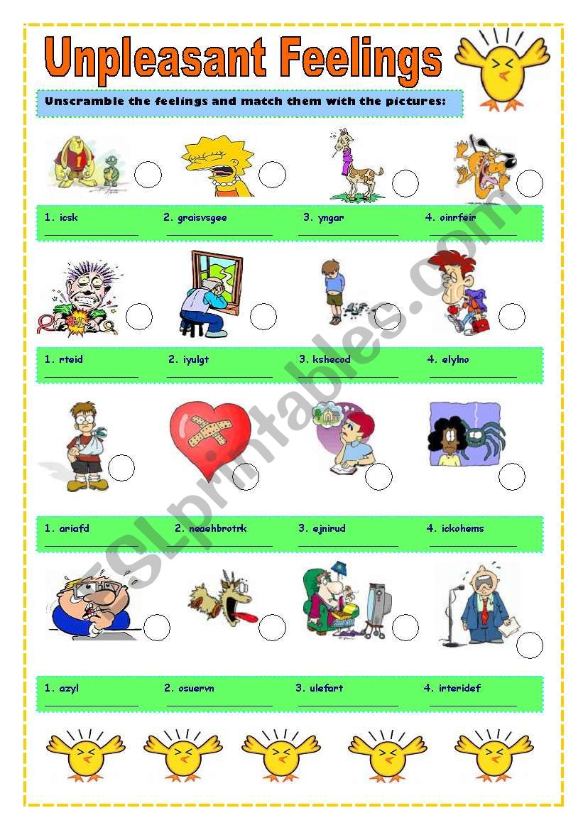 Unplesant Feelings worksheet