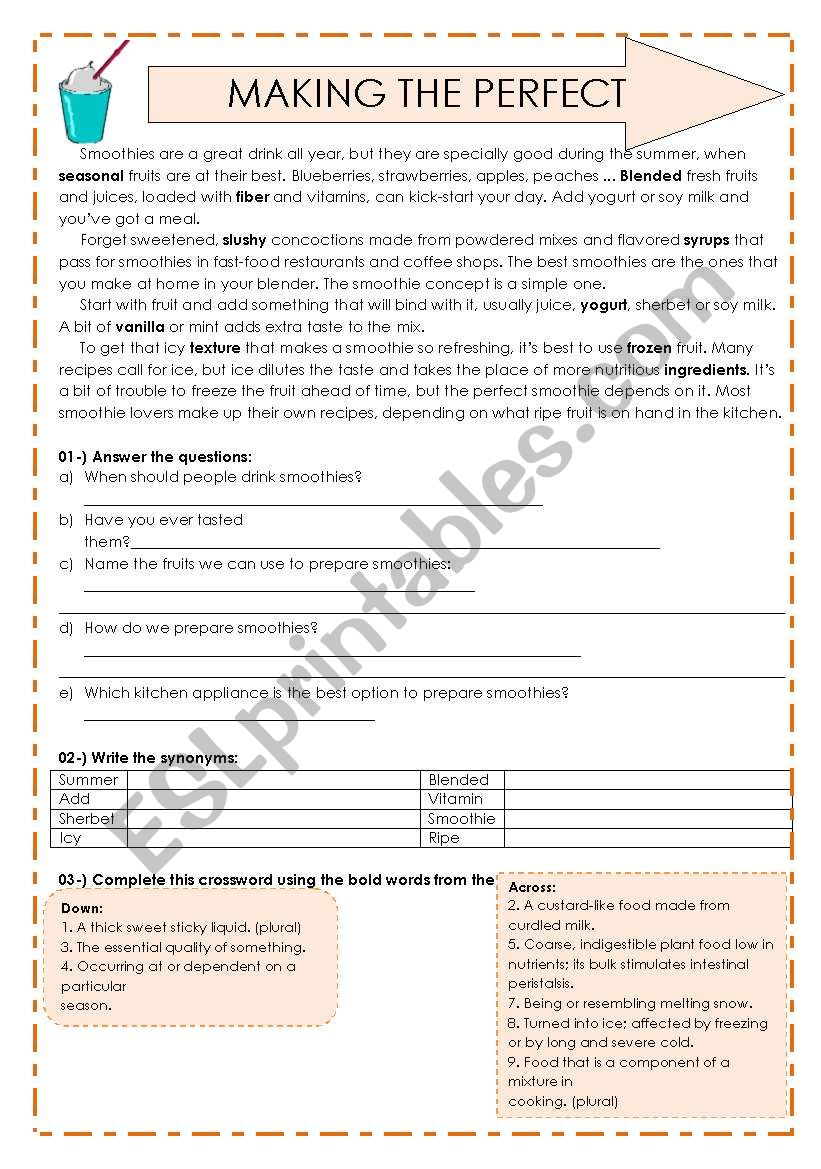 Reading comprehension - Making the perfect Smoothie 1-2