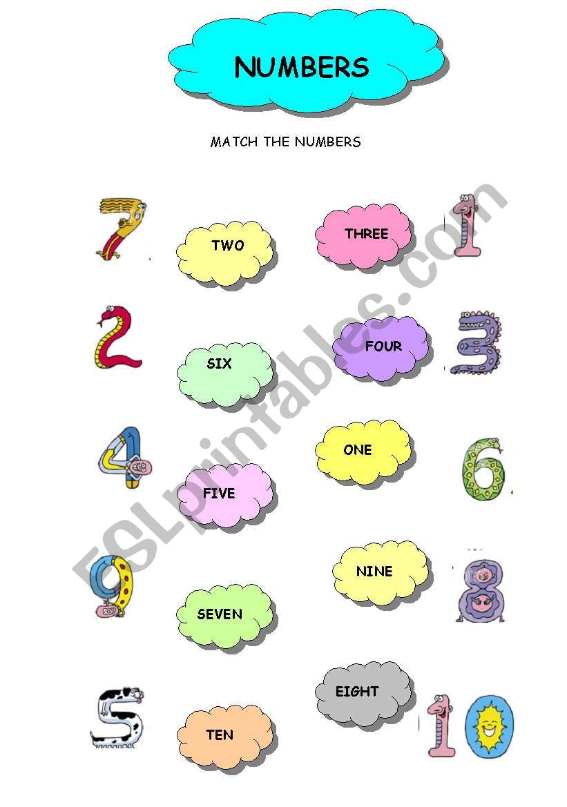  MATCH THE NUMBERS 1 TO 10 worksheet