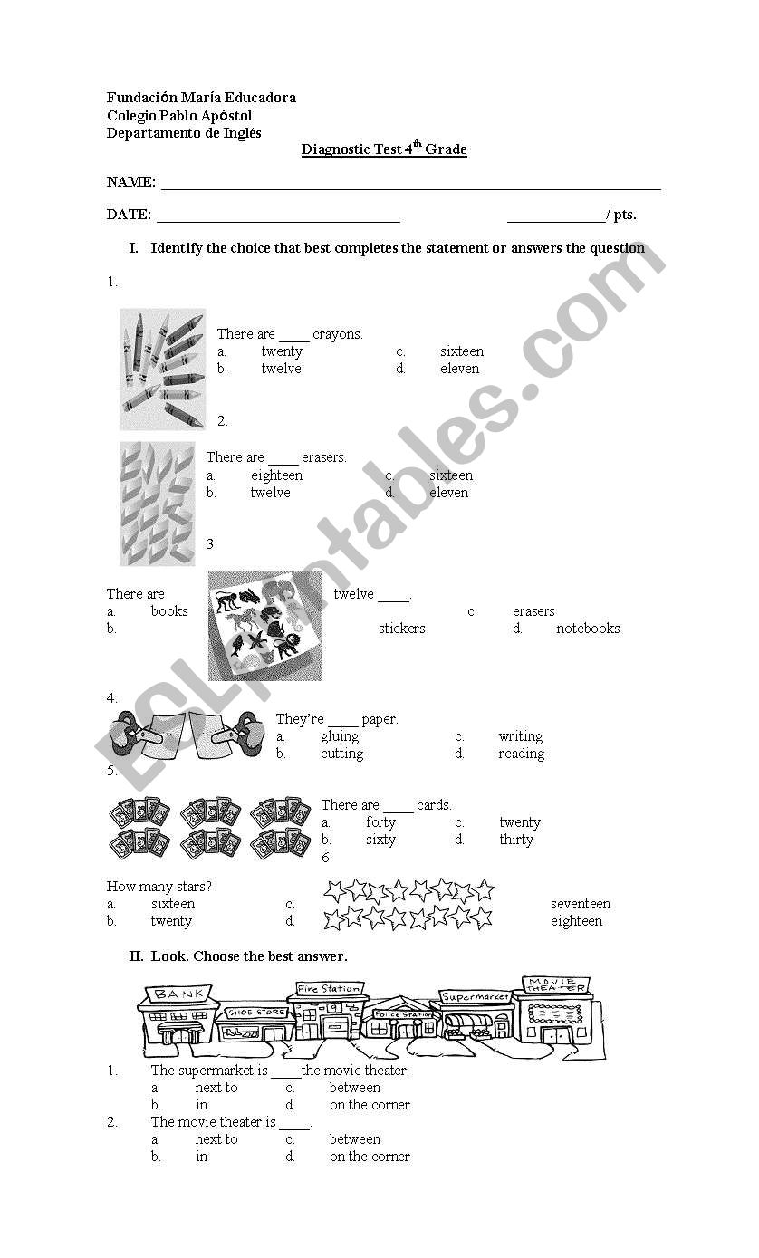 4th grade test worksheet