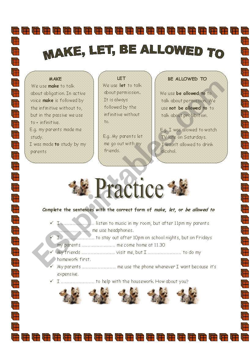 A short ws to introduce  Â´makeÂ´, Â´letÂ´, and Â´be allowed toÂ´ to my B2 students 