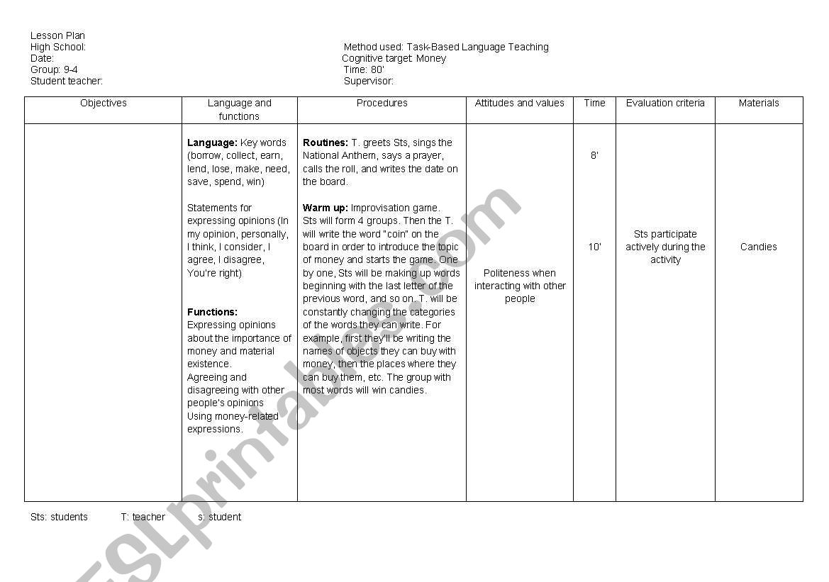 LESSON PLAN:  Task-Based Language Teaching 