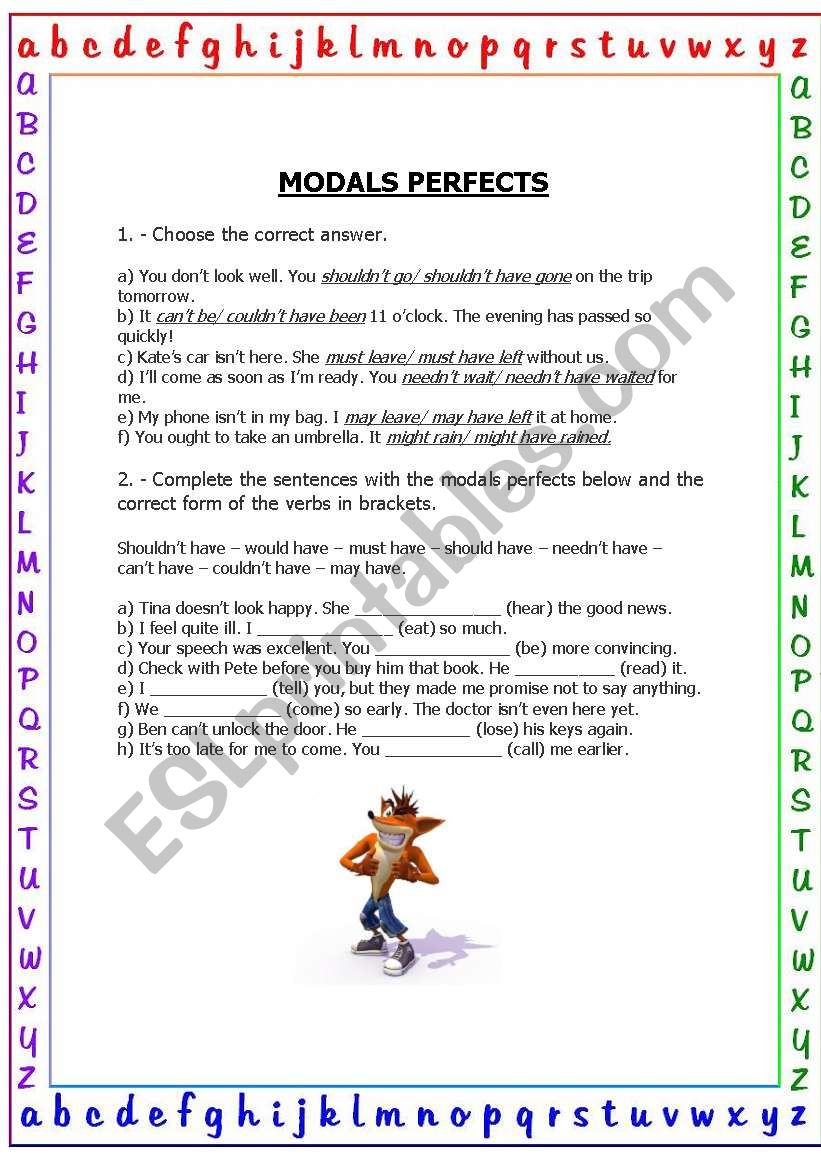 Modal perfects worksheet